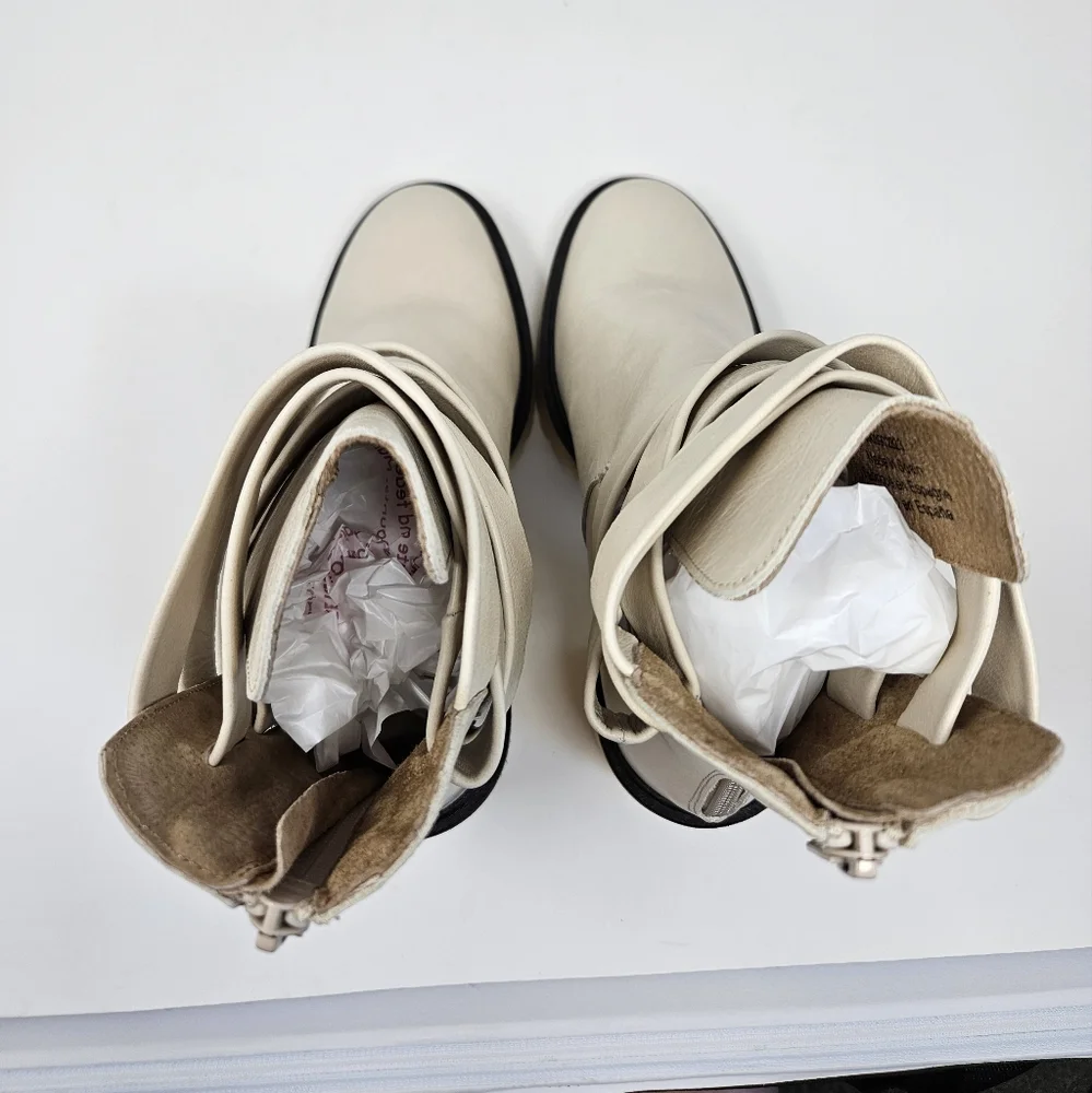 Free People Jesse Cut-Out Ivory Leather Platform Ankle Boots Sz 8 & 9 Boho - Picture 7 of 16